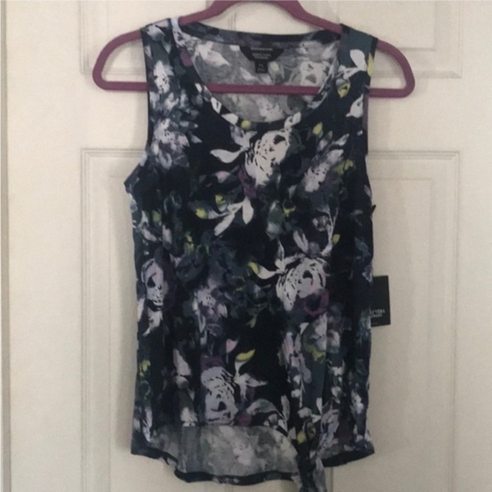 NWT - Simply Vera Vera Wang side-tie print Tanktop (Floral Pattern, XS Petite)